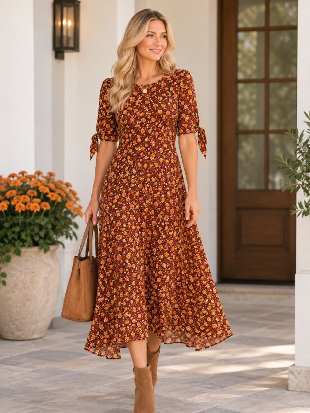 Faithfull The Brand Floral Midi Dress Tie Sleeve Fall Boho Size 6/M